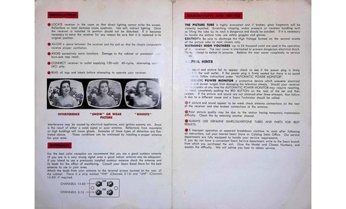 Sears Silvertone TV Owners Manual 4109 1968 Color Television Paperwork