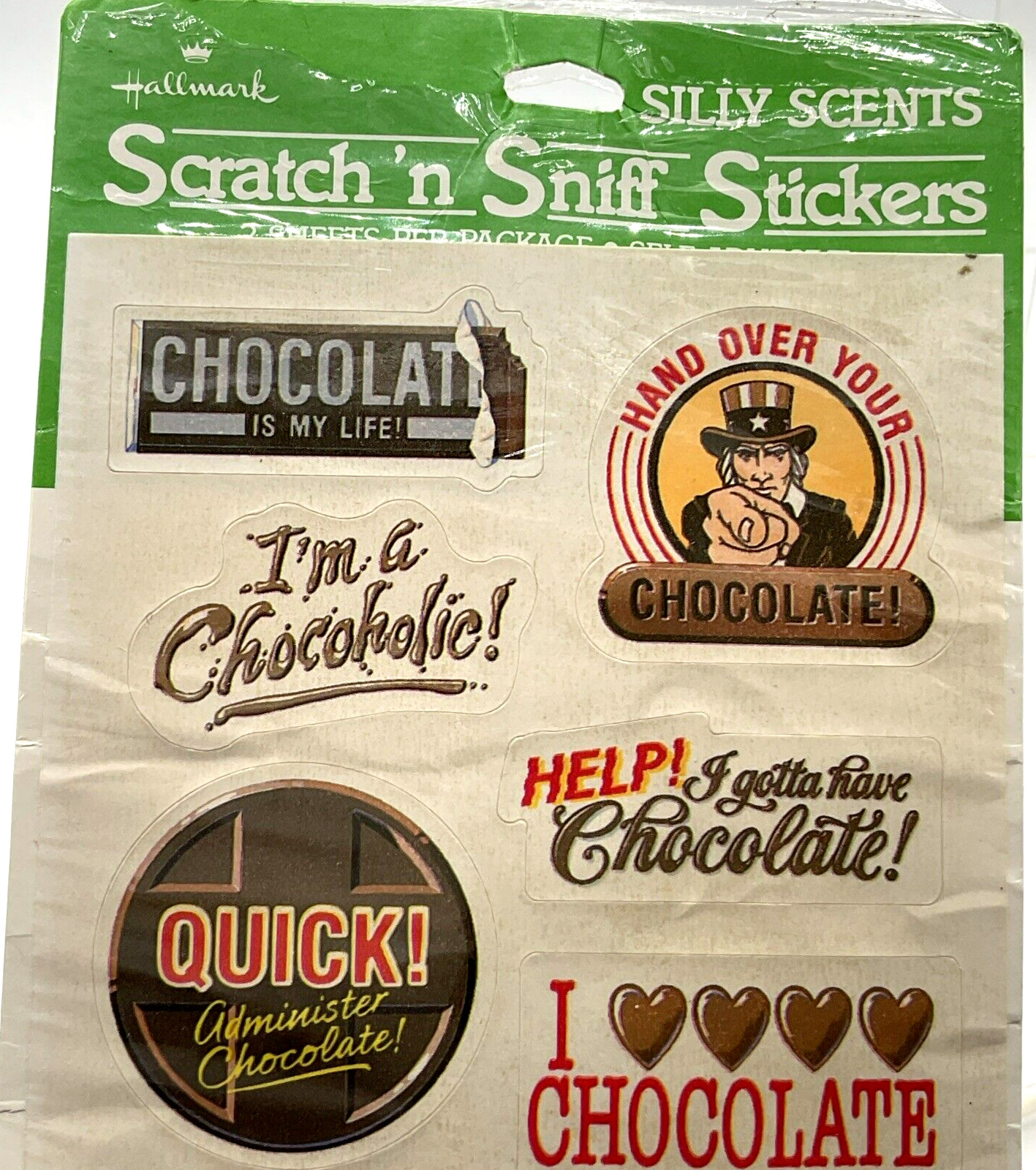 Vintage 1982 Silly Scents Scratch N Sniff Stickers 2 Sheets Chocolate Hallmark