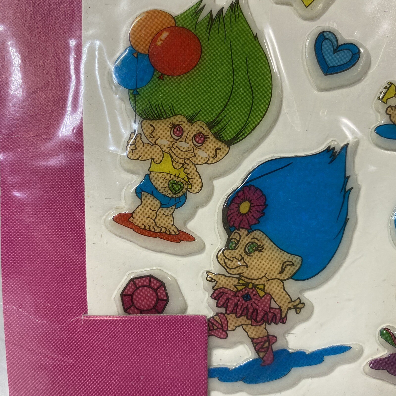 Vintage Treasure Trolls Puffy Stickers 4×6 Sheet 1992 NOS Sealed Package NEW