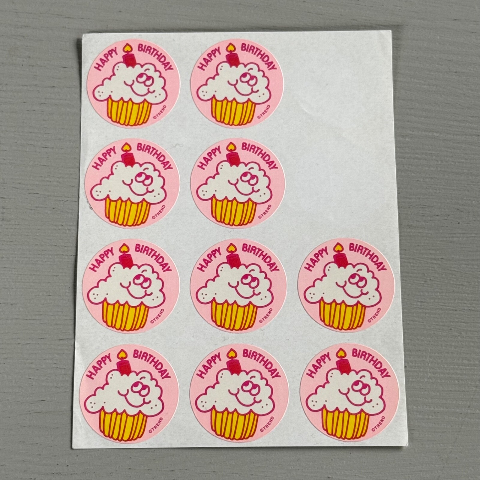 Partial Sheet of 10 Vintage Birthday Scratch n Sniff Stickers 1980s Matte Trend