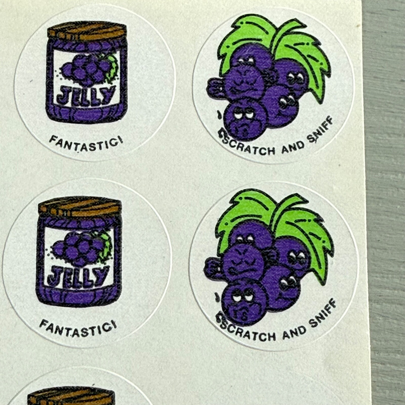 Partial Sheets of 15 Vintage Grape Scratch n Sniff Stickers 1980s Matte Purple