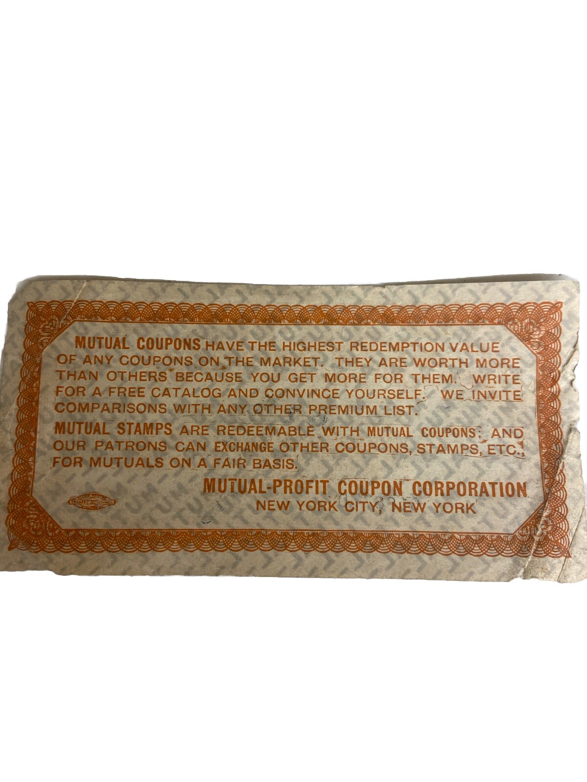 Mutual Profit Coupon Corporation New York City, NY 50 Coupons Cigar Store