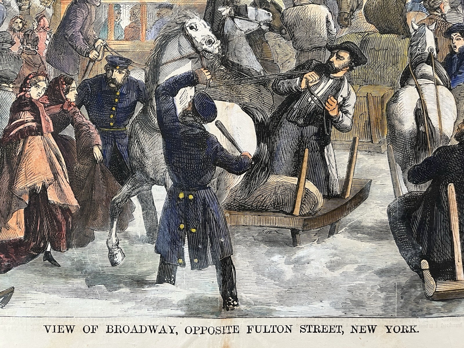 1860 VIEW OF BROADWAY, NEW YORK HARPER’S WEEKLY HAND COLORED