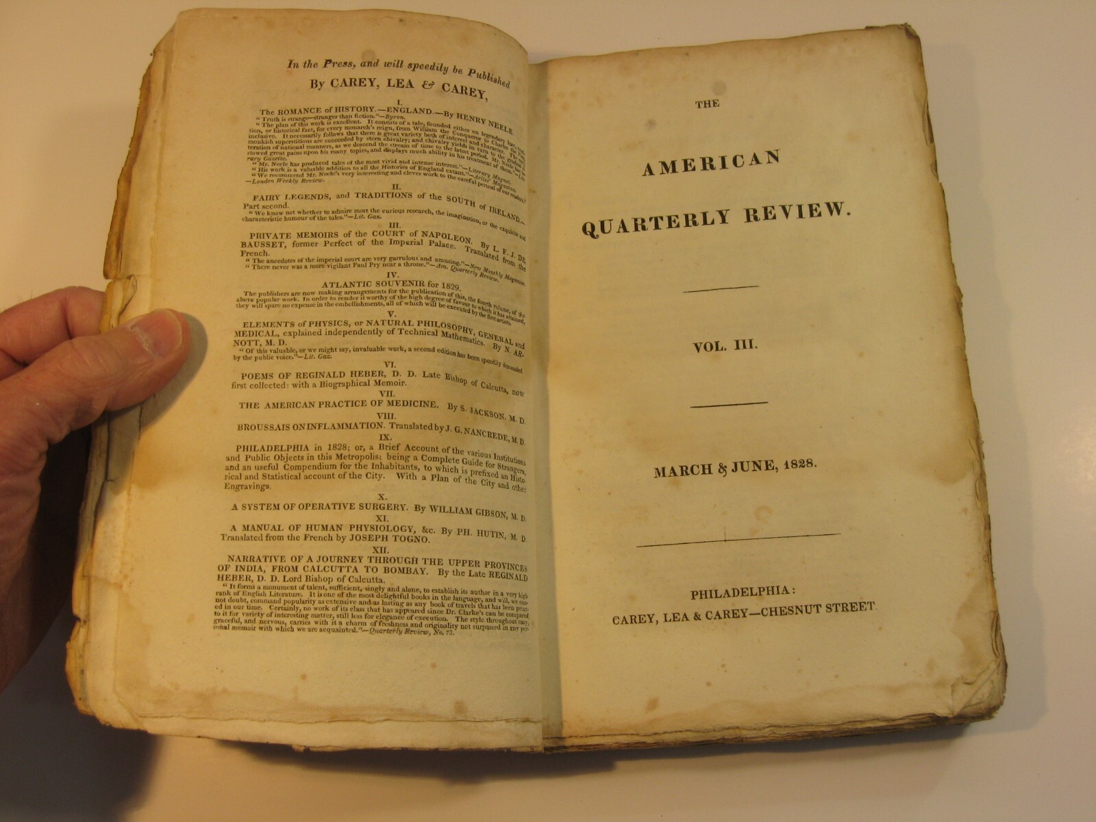 1828 The American Quarterly Review June No. VI Philadelphia