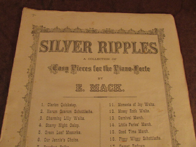 Antique sheet music 1800’s Silver Ripples East Pieces for Forte piano E Mack