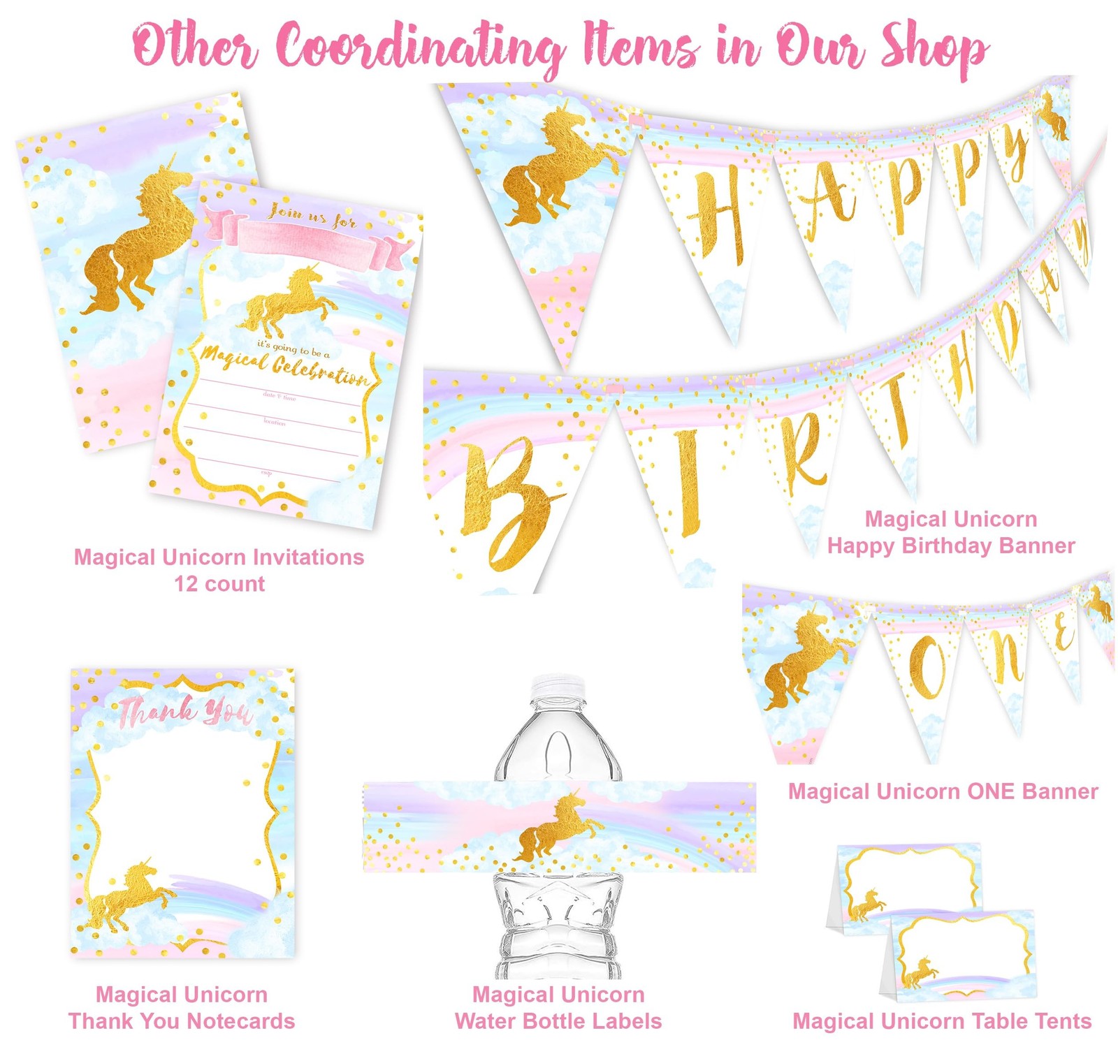 Magical Unicorn 12 LARGE Invitations – 12 Invitations + 12 Envelopes – DOUBLE…