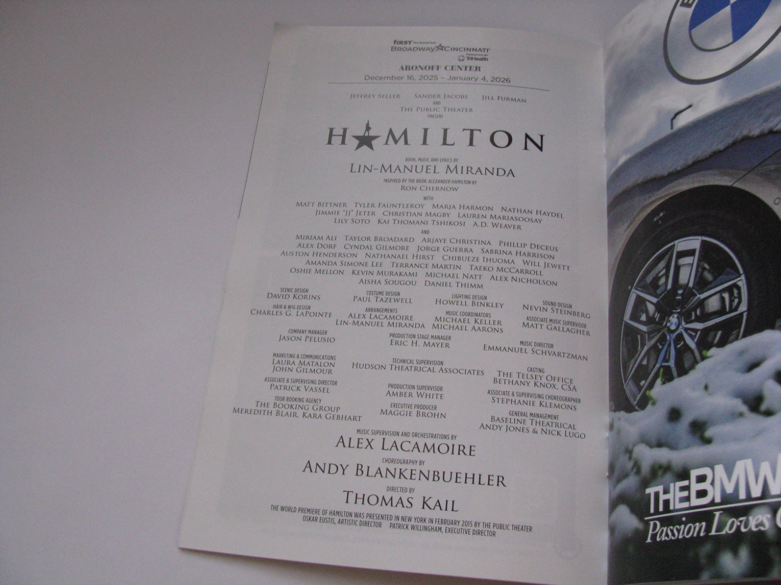 2025 Hamilton Musical Broadway in Cincinnati Ohio Aronoff Center Encore Program