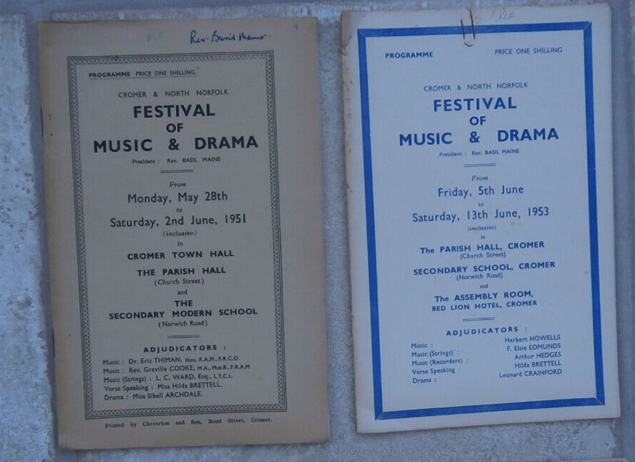 Cromer Festival Music & drama 21 programmes between 1951 – 1972 , plus ephemera