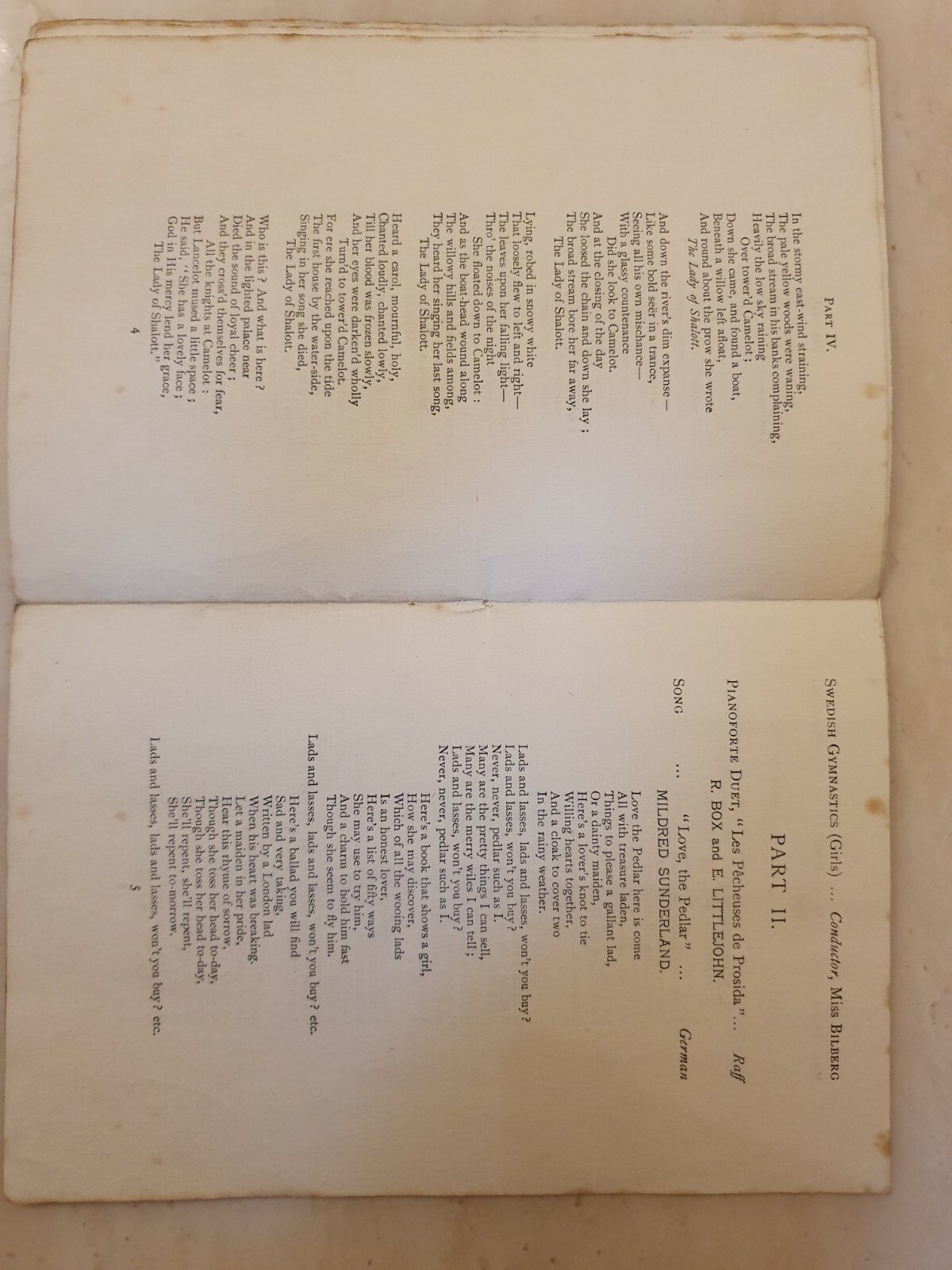 1910 PROGRAMME OF CONCERT – MANCHESTER MUNICIPAL SECONDARY SCHOOL Cond. Mr LAKIN