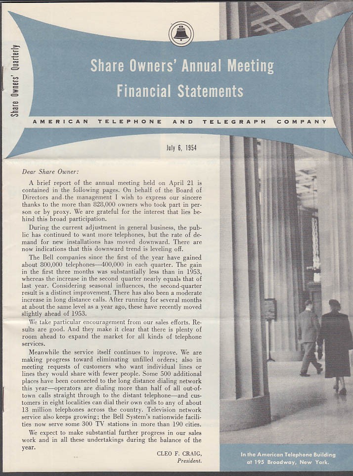 AT&T Share Owner’s Quarterly 7/6 1954 Long Distance