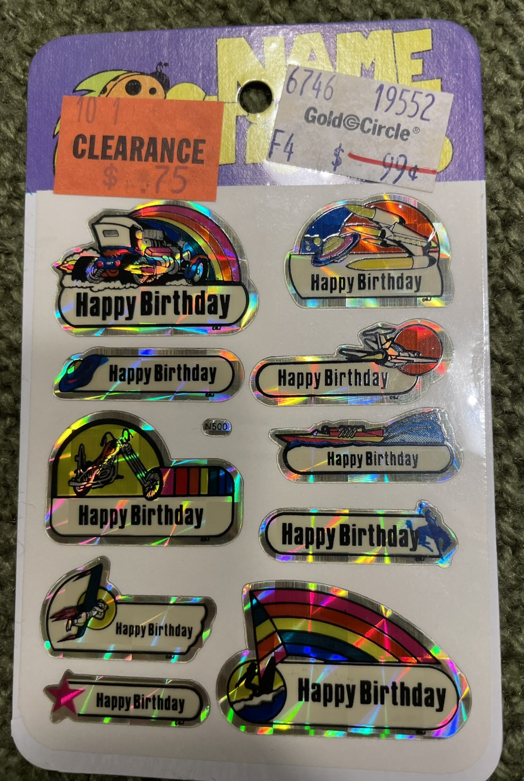 SEALED VTG Retro Holographic Happy Birthday Name Stickers Rainbow Boats… NOS