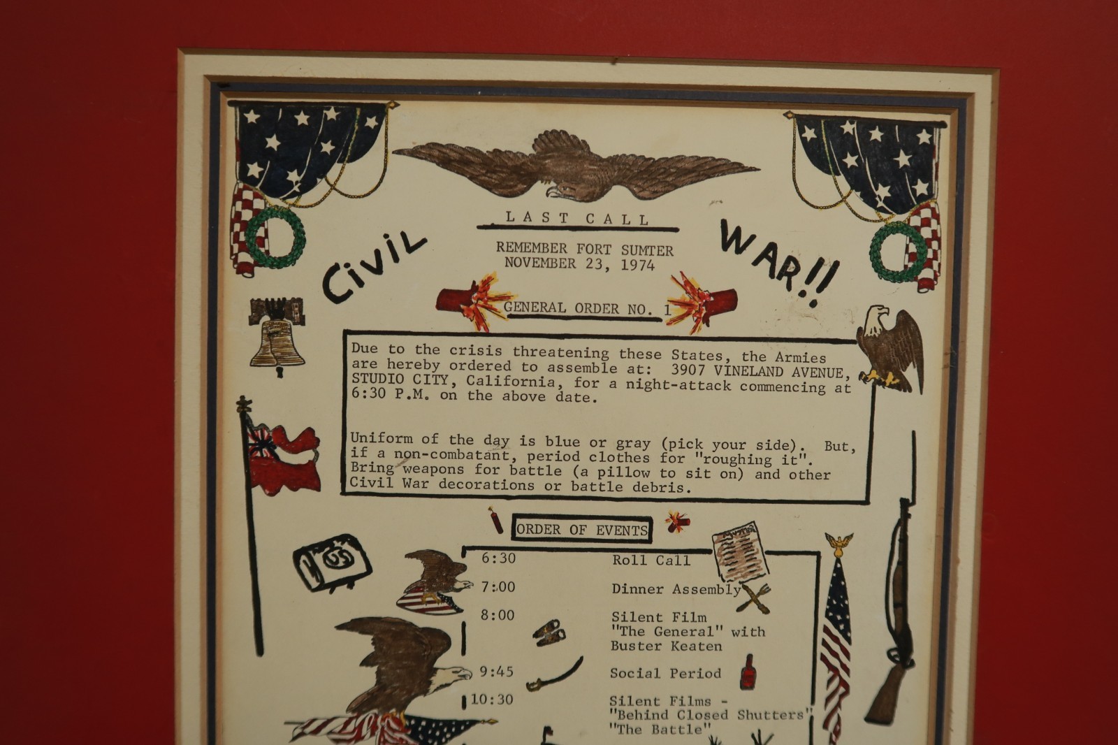 Last Call Certificate Fort Sumter 1974 Civil War General Order No. 1 Matted
