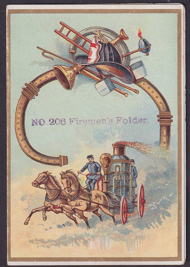 #208 Firemen’s Folder chromolithograph printer’s sample c 1910
