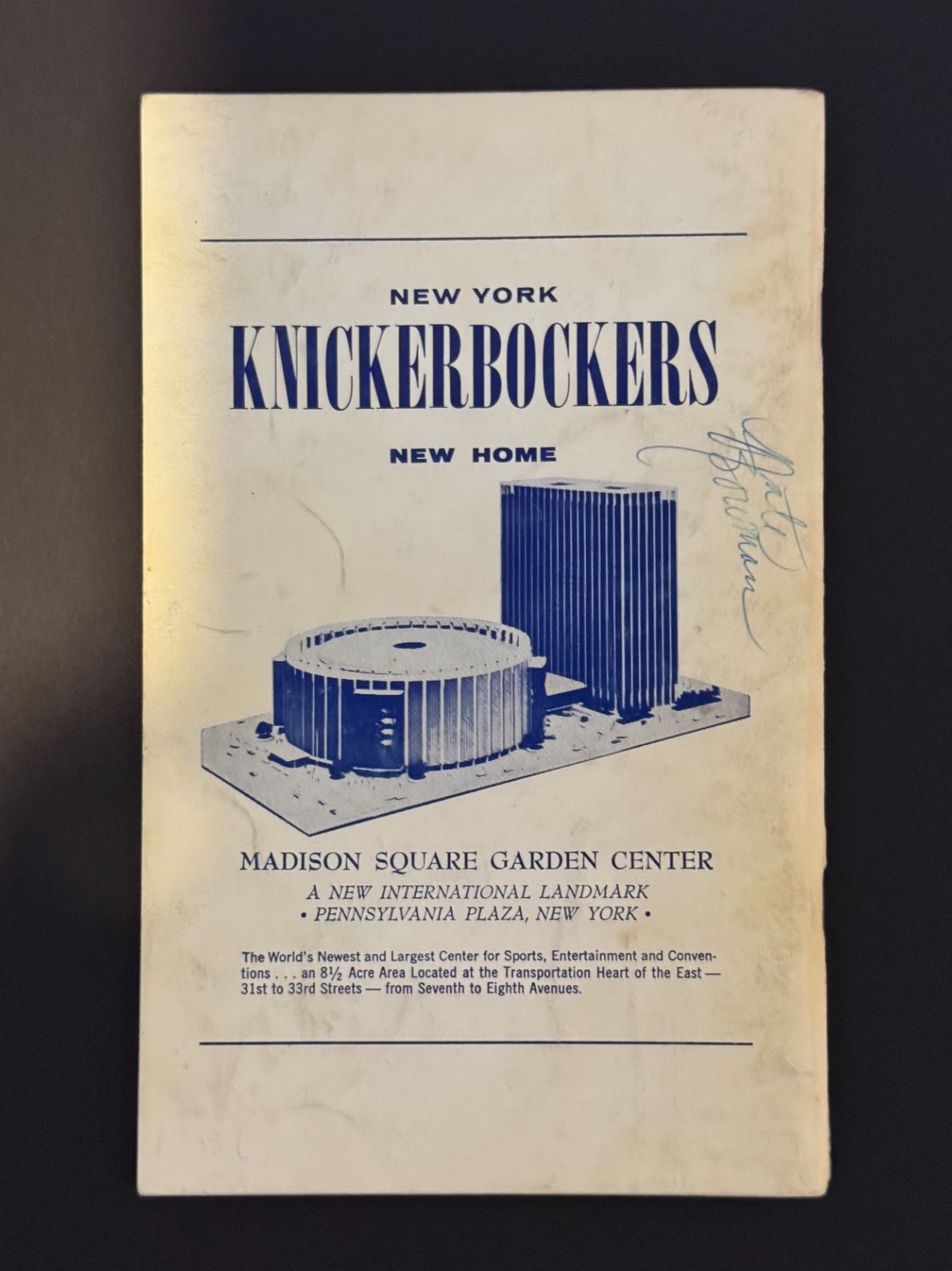 1967-1968 New York Knicks Basketball yearbook Media Guide. Nate Bowman Autograph
