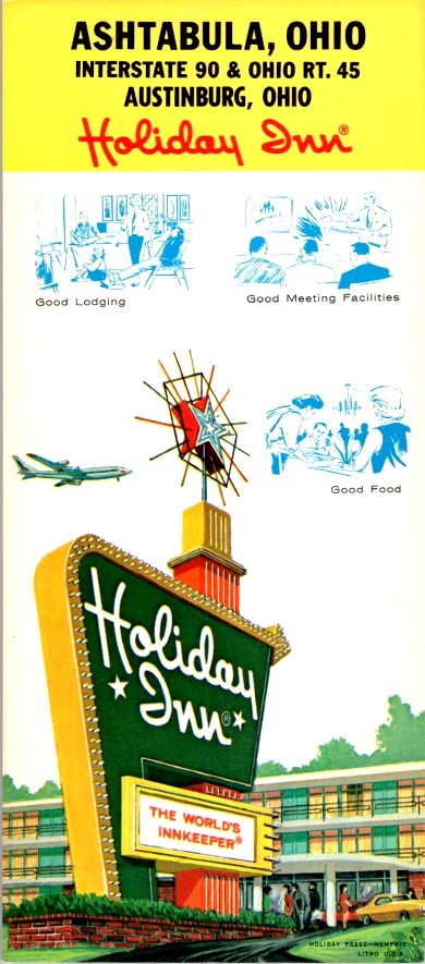 Holiday Inn Rack Card Ashtabula Ohio 1960s Holidex System Roadside Americana