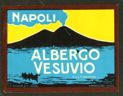 Albergo Vesuvio Napoli Italy baggage sticker 1930s Naples