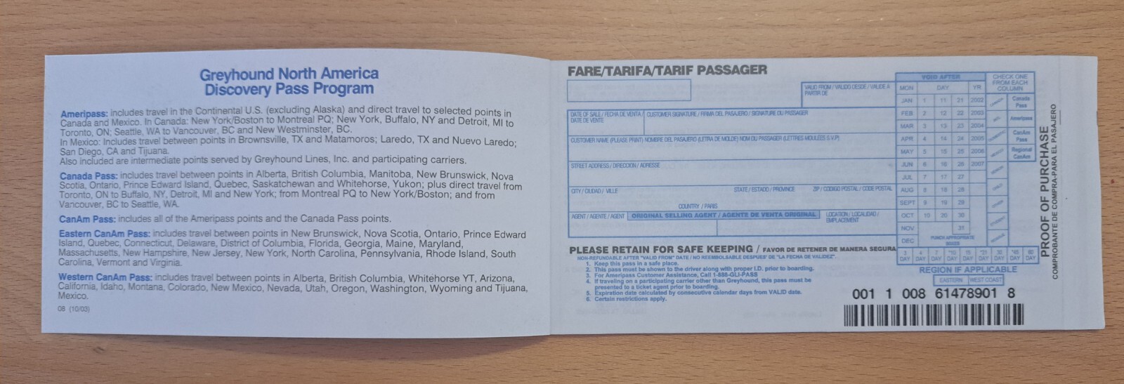 Greyhound Lines Discovery Pass Ameripass Ticket 2003 VINTAGE Not For Travel