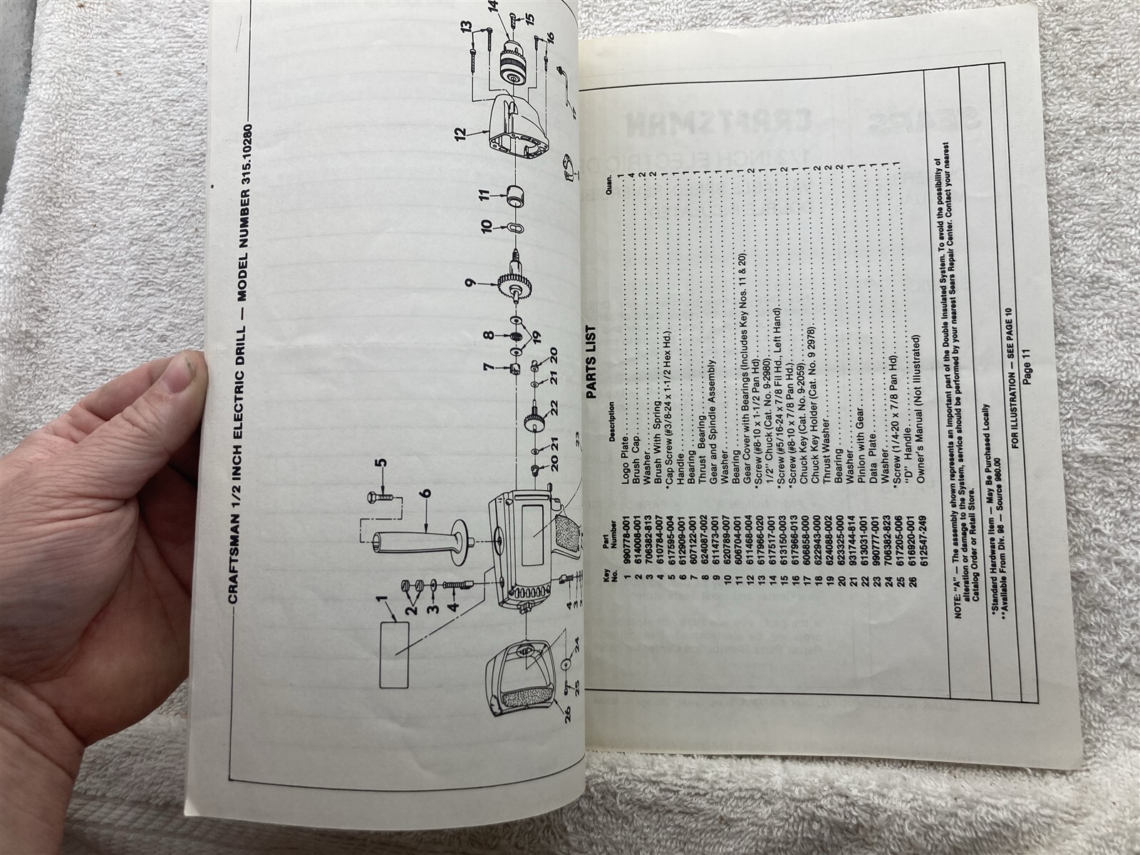1985 Sears Craftsman 1/2 Inch Electric Drill 315.10280 Owners Manual Vtg