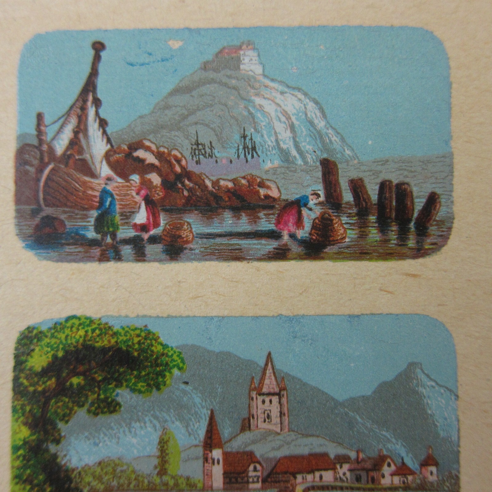Antique Lithograph Print Samples Lot Mini Landscapes Towns Villages People RARE