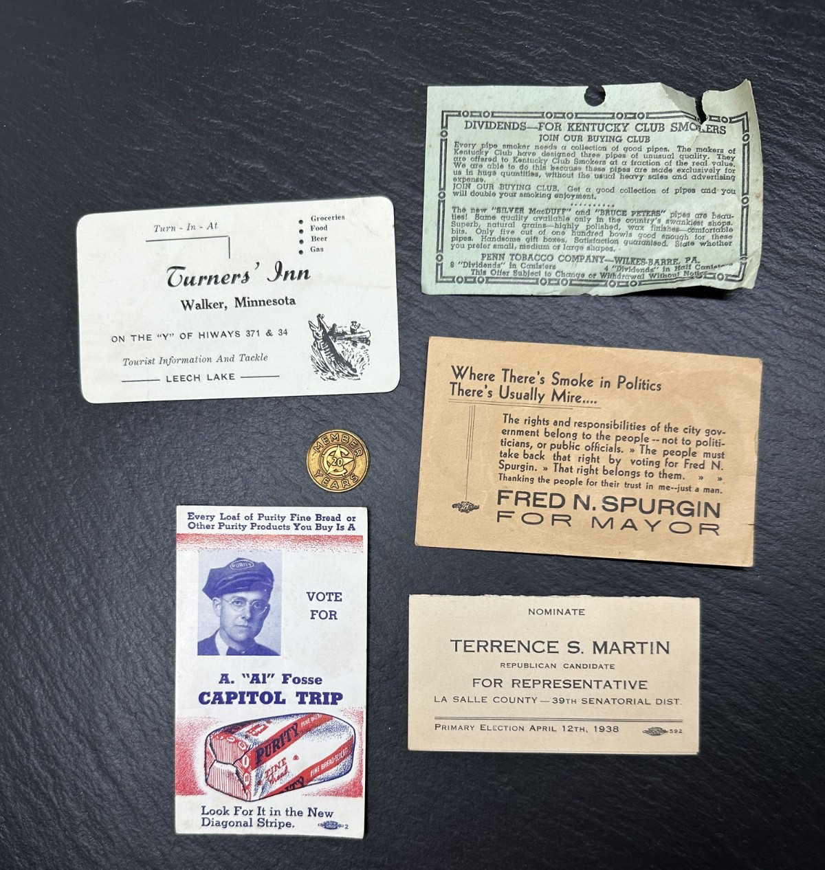 1930’S-1970’S ASSORTED RECEIPTS, BUSINESS CARDS, POCKET CALENDARS + FP373