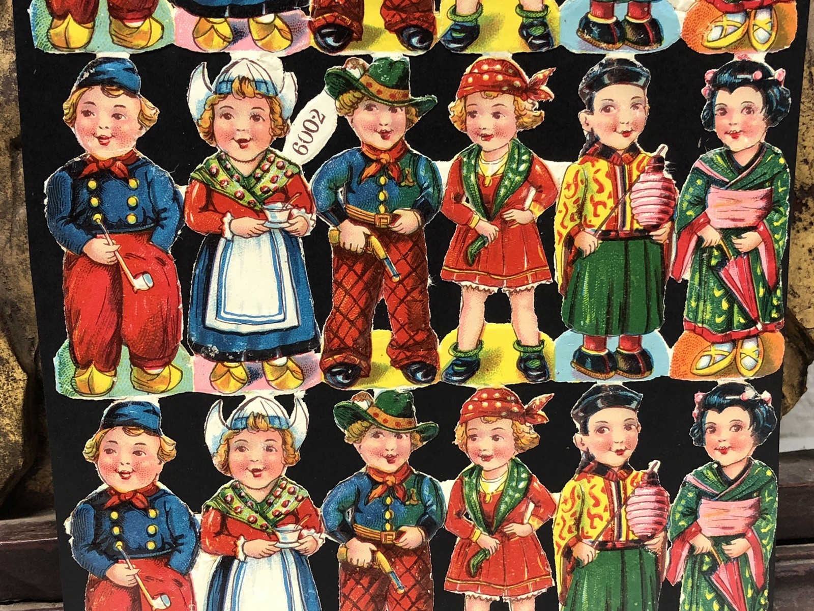 Kids in Costoms Cats ++ Die Cut Scraps Glued on Paper Double Sided L11