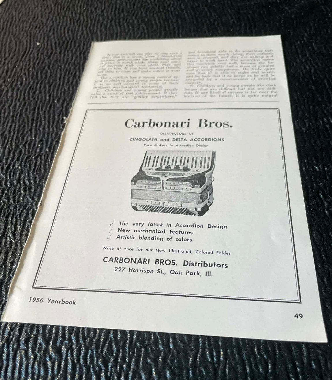 Carbonari Bros. General Accordion Company Ad 1956 Accordion World Magazine