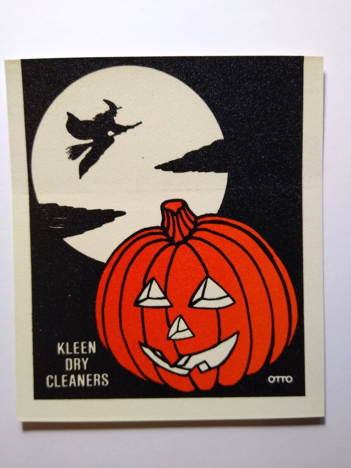 Vintage Halloween Glow In The Dark Kleen Dry Cleaners Witch Moon JOL Pumpkin