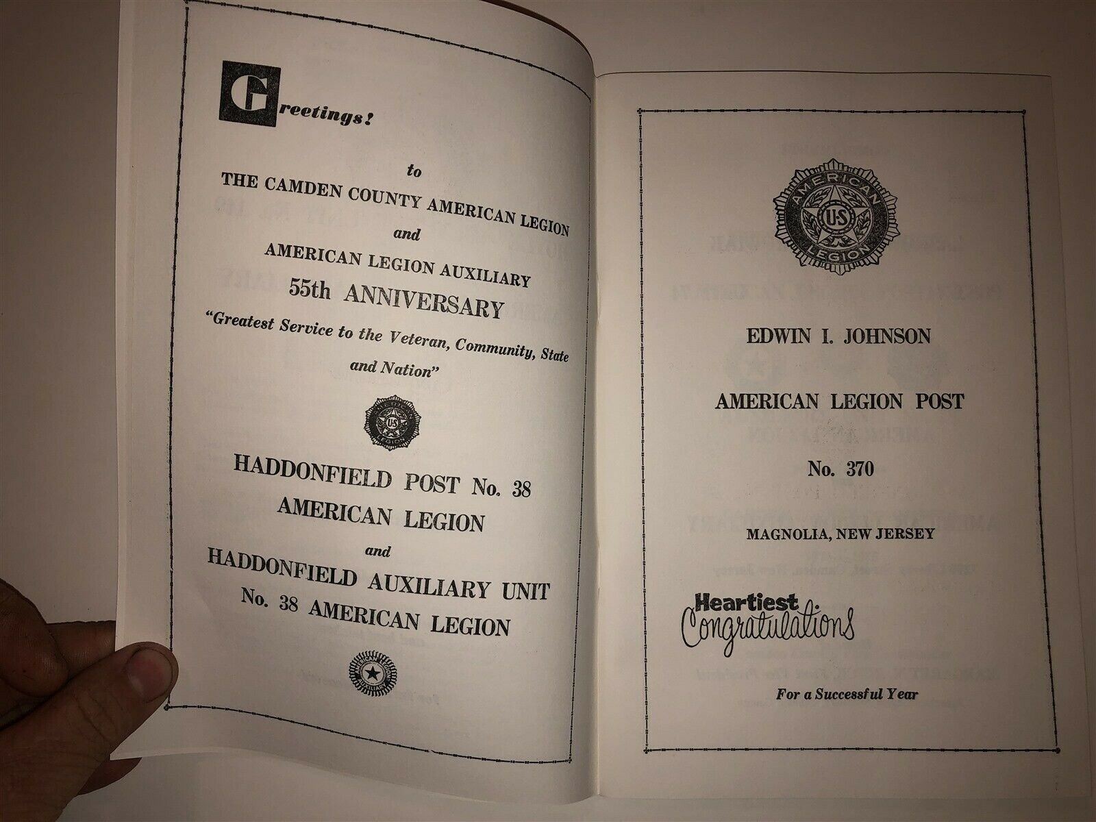1974 Camden County 55th Anniversary Program American Legion New Jersey NJ Vtg