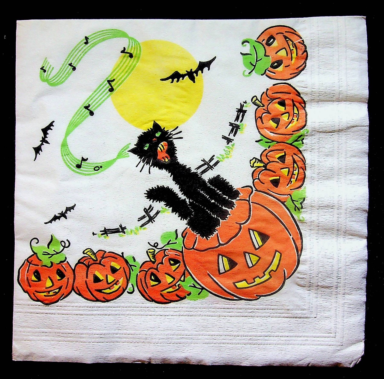 Halloween Paper Napkin Vintage Lot Of 2 Futura Ambassador JOL Black Cat Bat