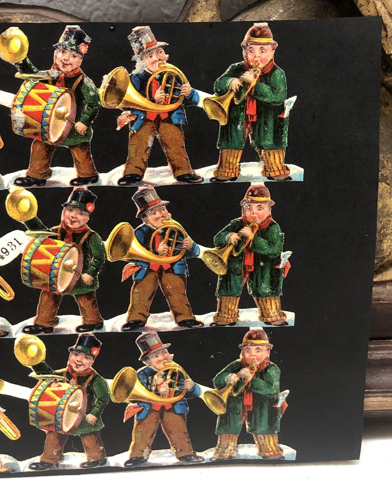 Band Boys & Girls in Dresses Die Cut Scraps Glued on Paper Double Sided L12