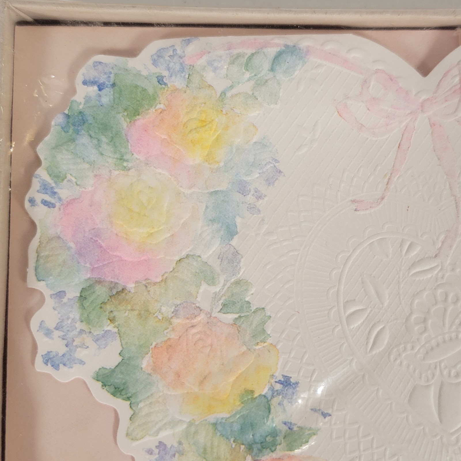 Vtg Hallmark Crown Textured Embossed Floral Heart Blank Note Cards Sealed