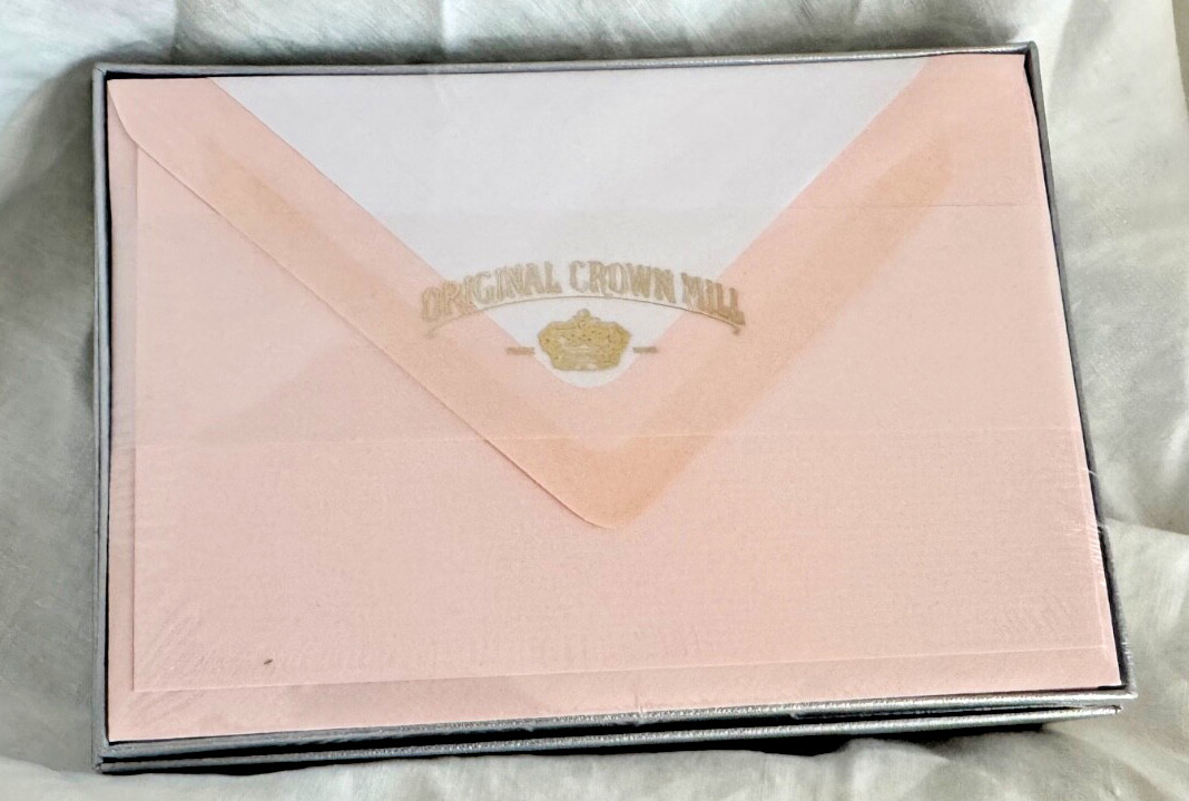 Original Crown Mill Silver Line Pink White 25 Note Cards Envelopes 4.5×6.25 NEW