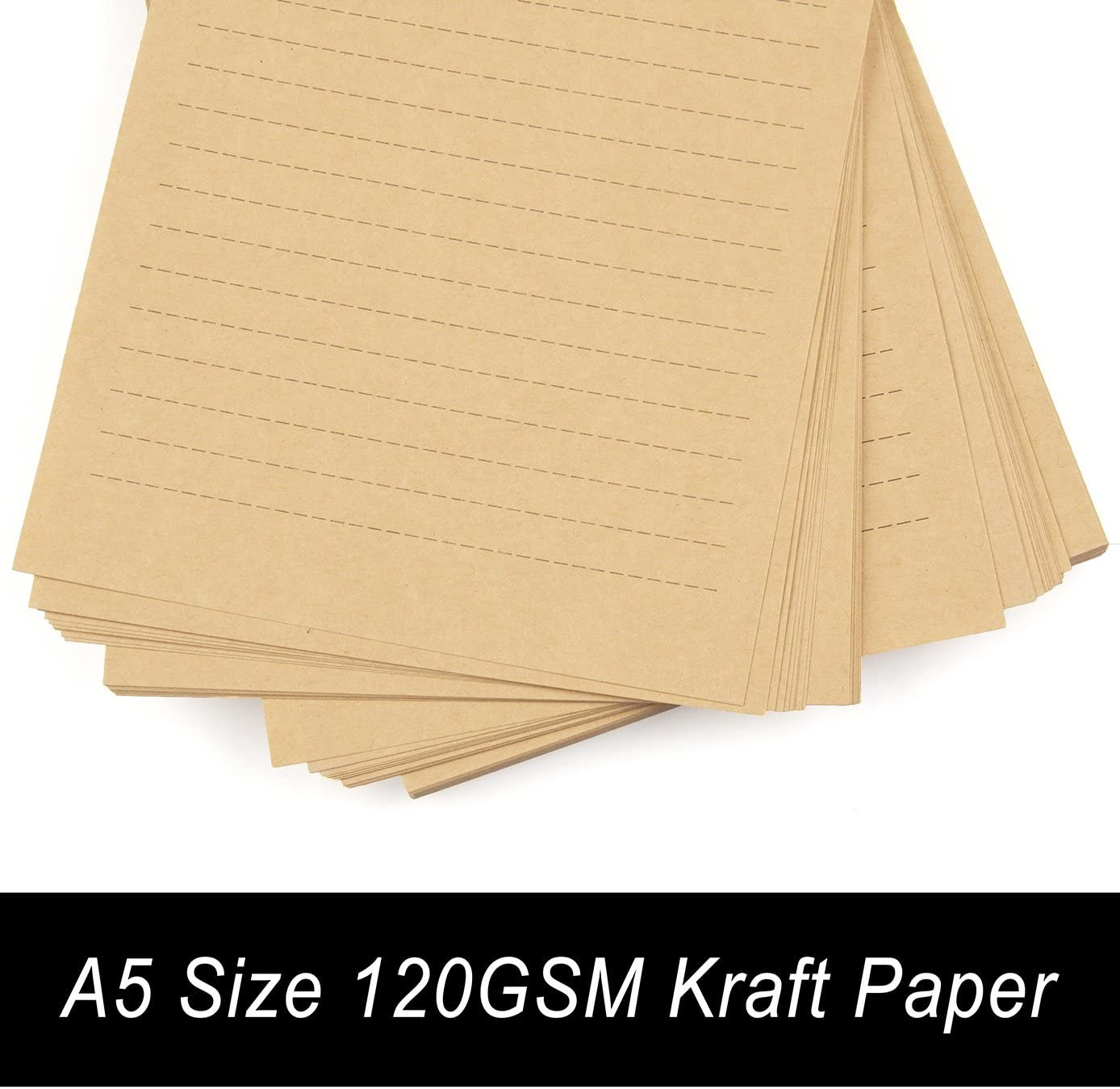 100 Sheets Vintage Kraft Stationary Paper 5.71 X 8.27 Inch, A5 Size 120Gsm Lined