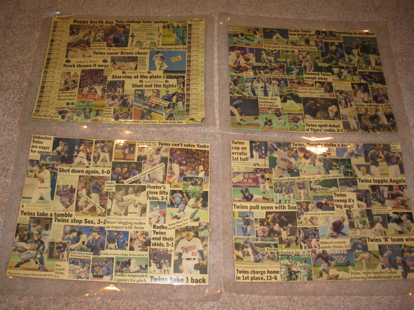MINNESOTA TWINS NEWSPAPER CLIPPING COLLAGES FROM THE EARLY 2000’S
