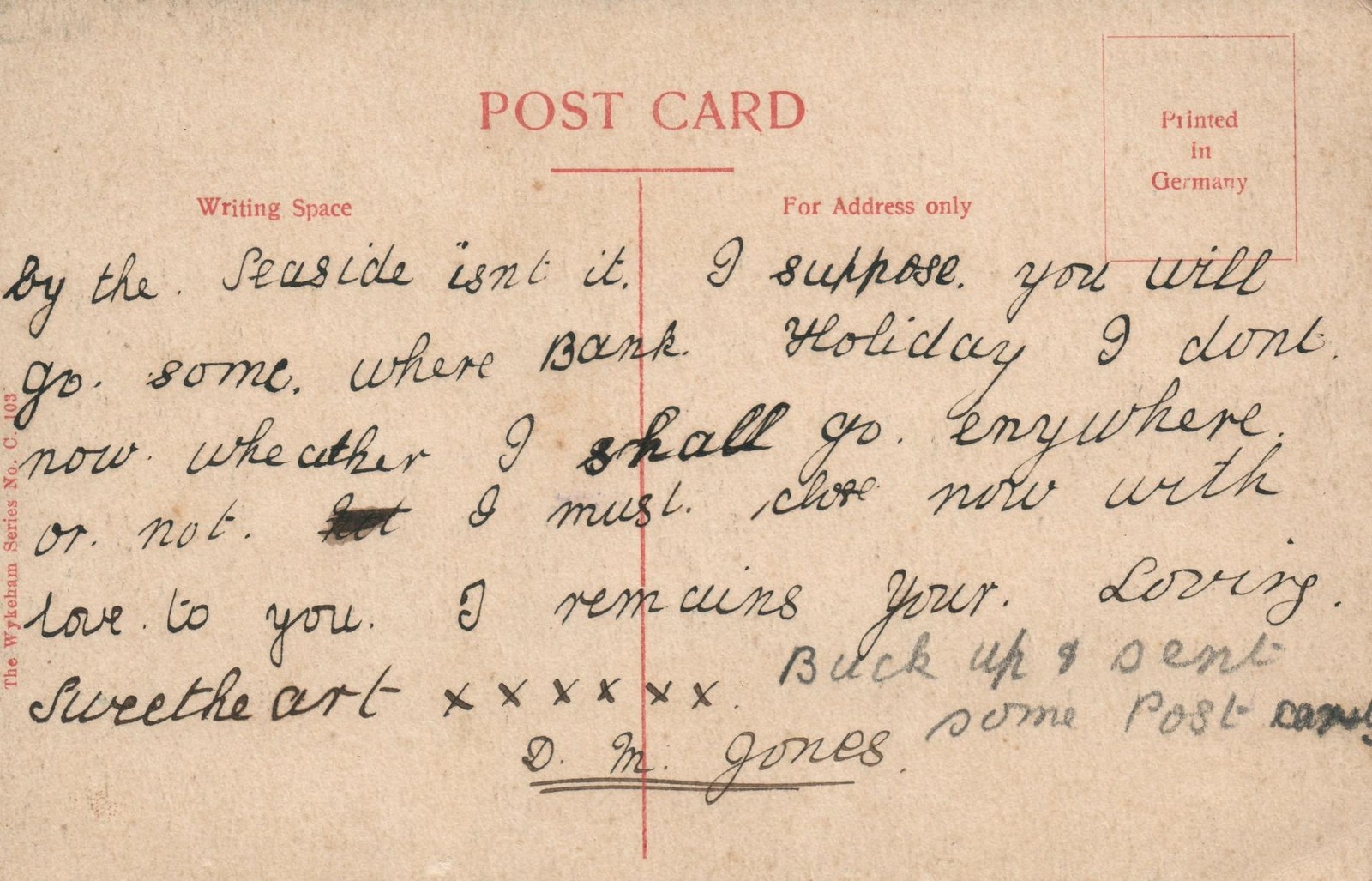 Early 1900’s ANTIQUE Bishops Waltham Church POSTCARD message from “Sweetheart”