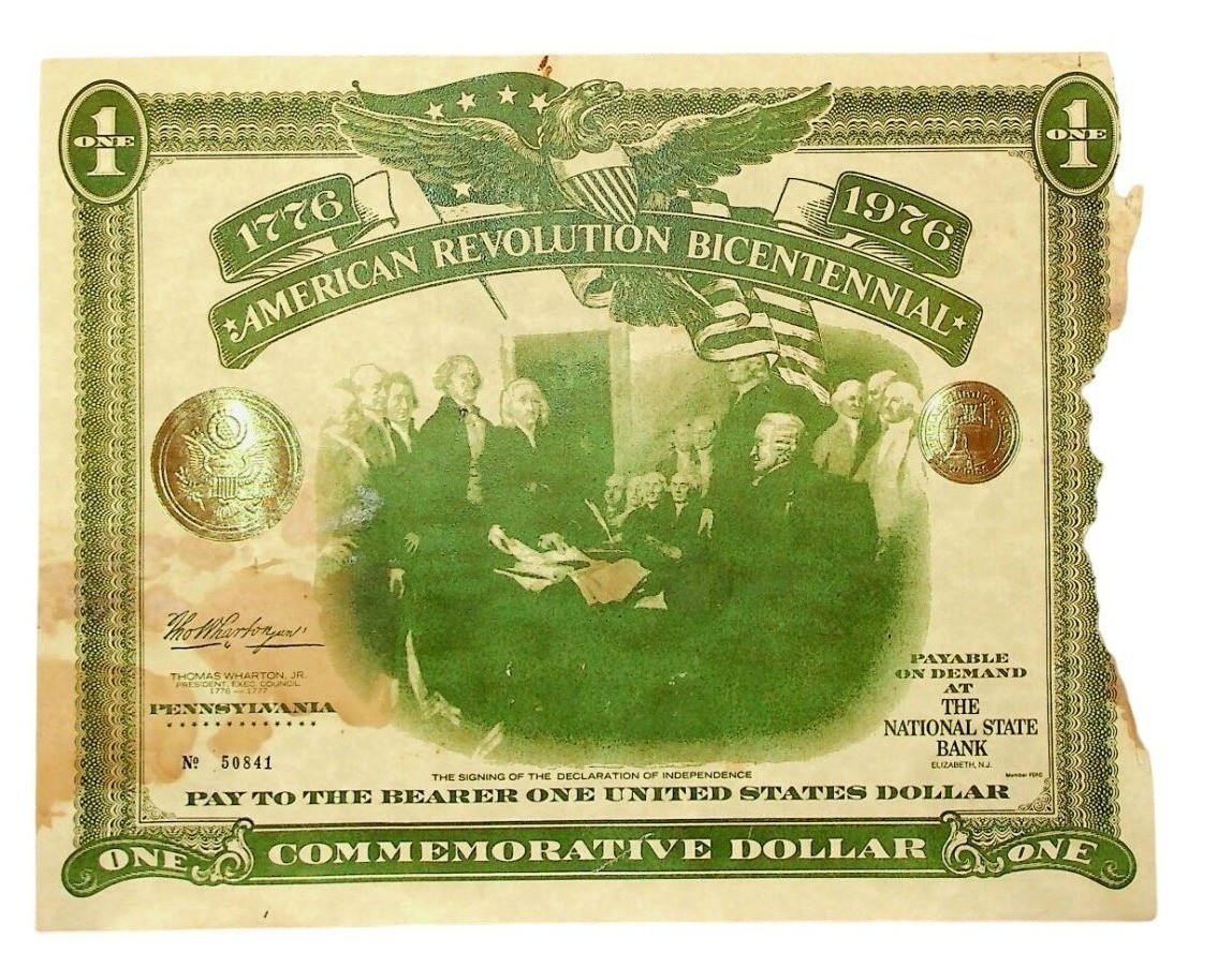 2-American Revolution Bicentennial 1976 Commemorative One Dollar Note Pennsylvan