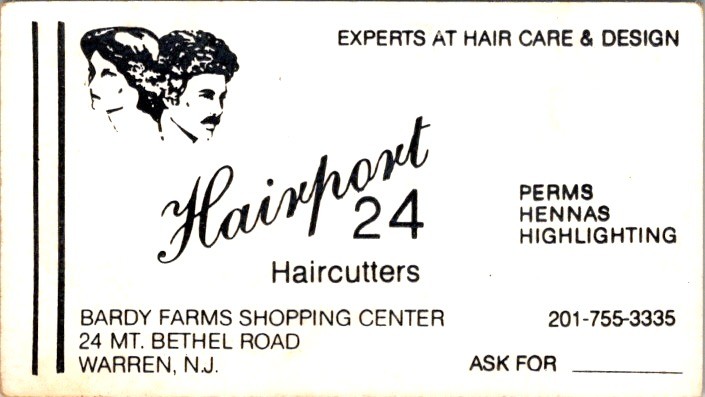 Hairport 24 Haircutters 1970s NJ Salon Business Card Perms Henna Vintage