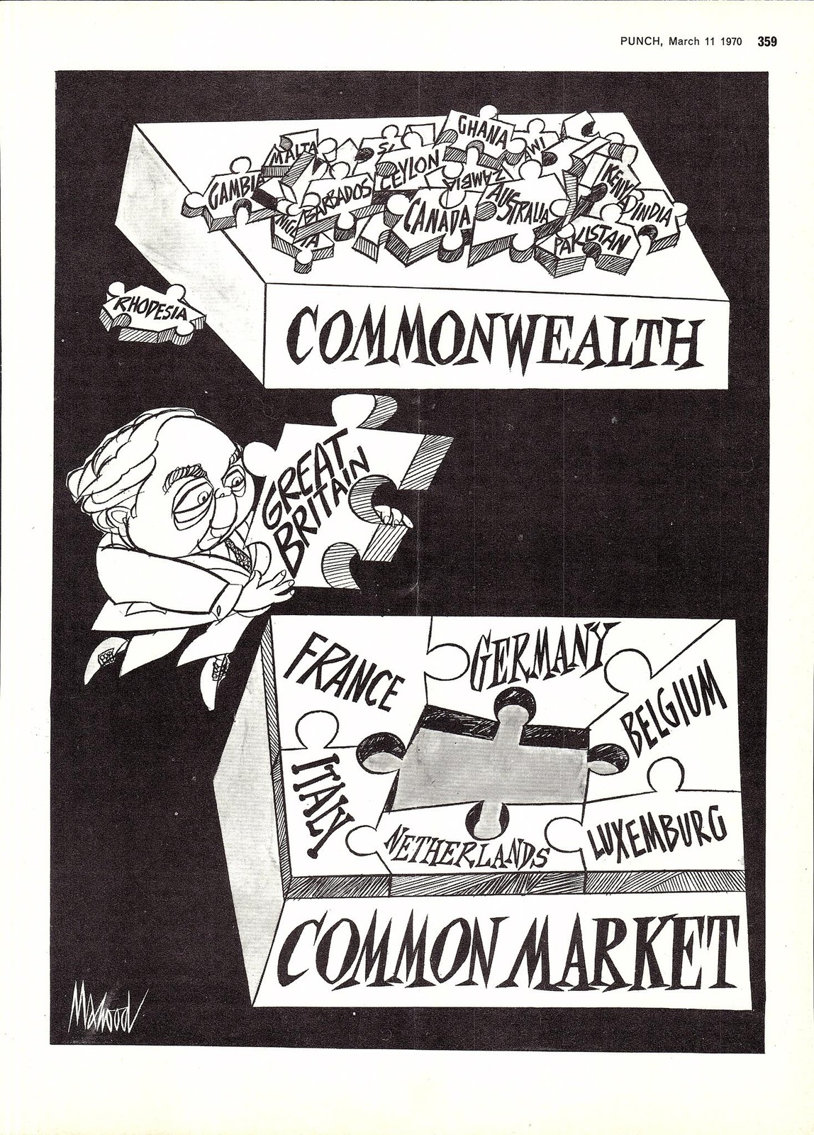 1970 Punch Cartoon Print – HAROLD WILSON ‘Common Market & Commonwealth Jigsaws’