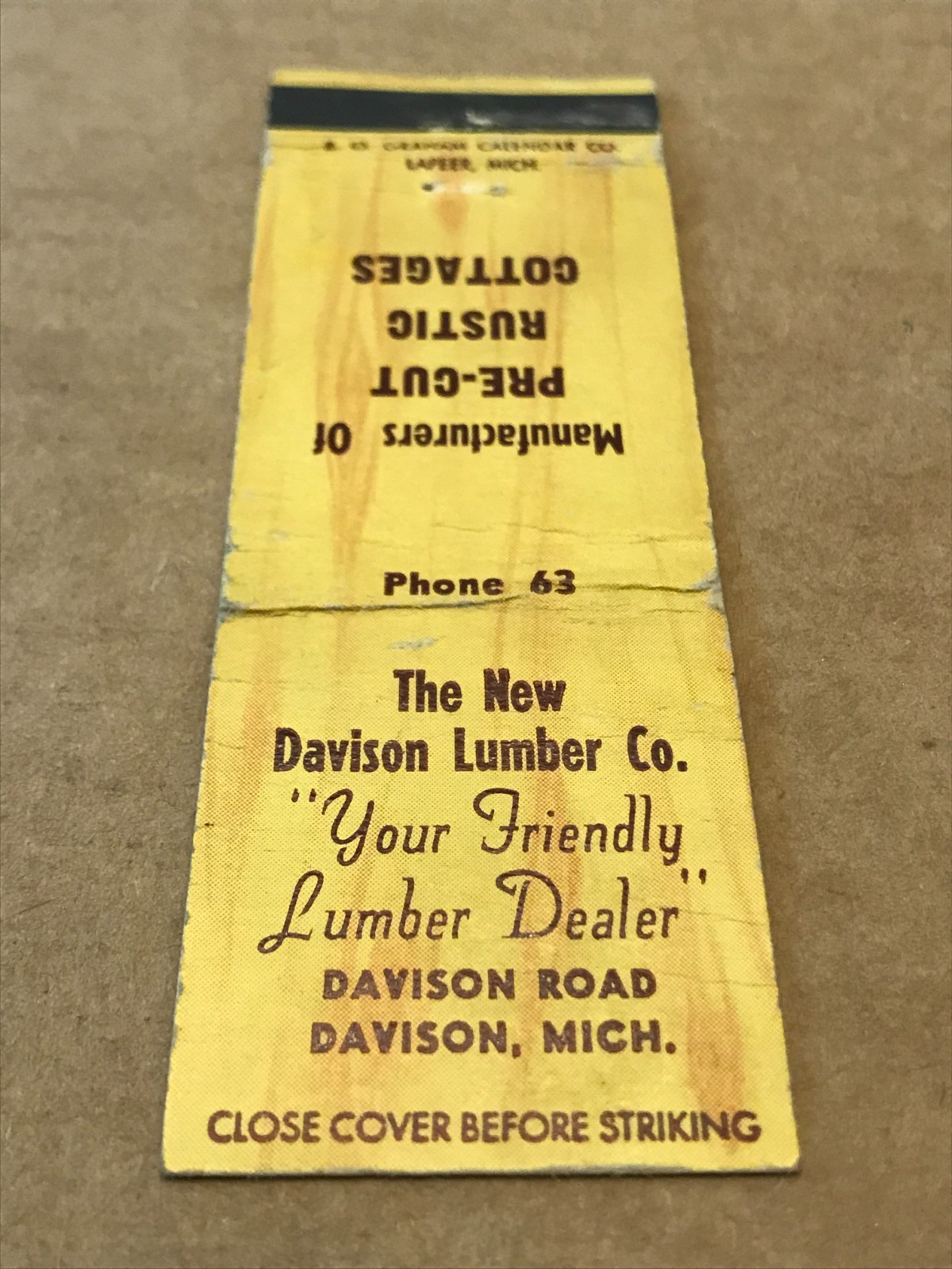 Vintage Davison Lumber Co. – Davison, Michigan – Matchcover, Matchbook