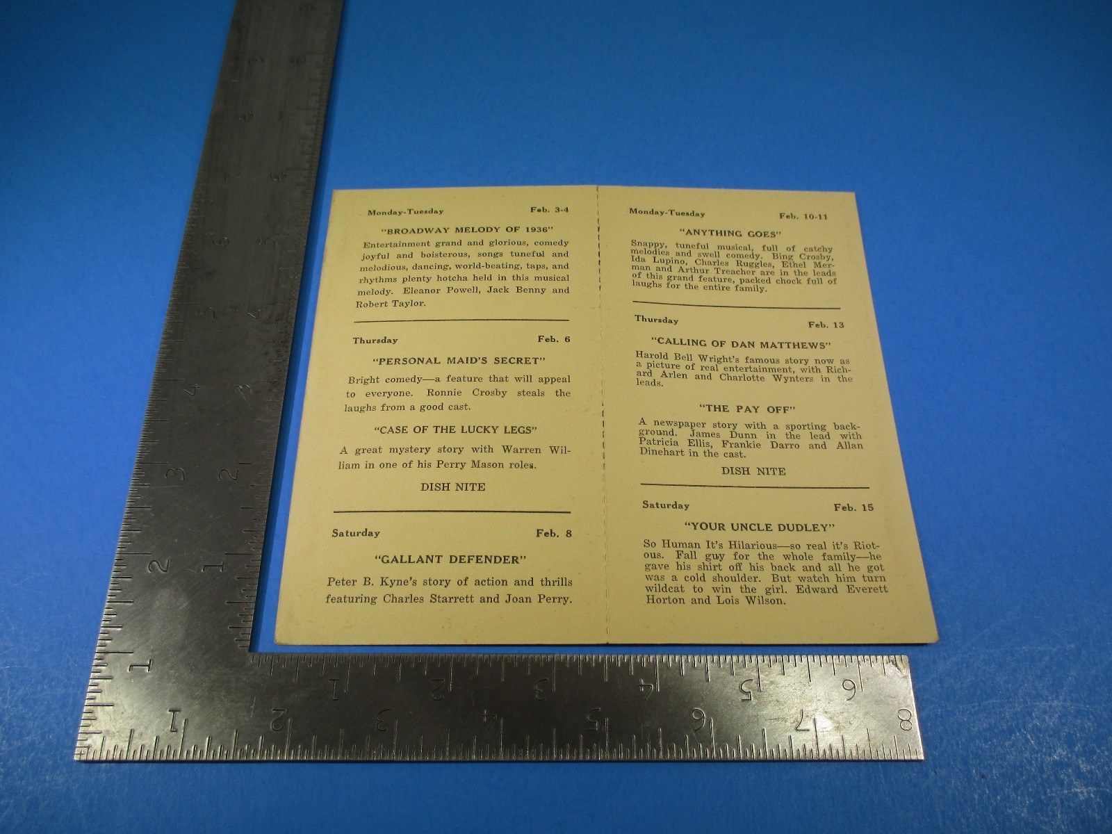 Vintage February 1922 Royal Theatre Ludlow Vermont Play Programs and Times S5732