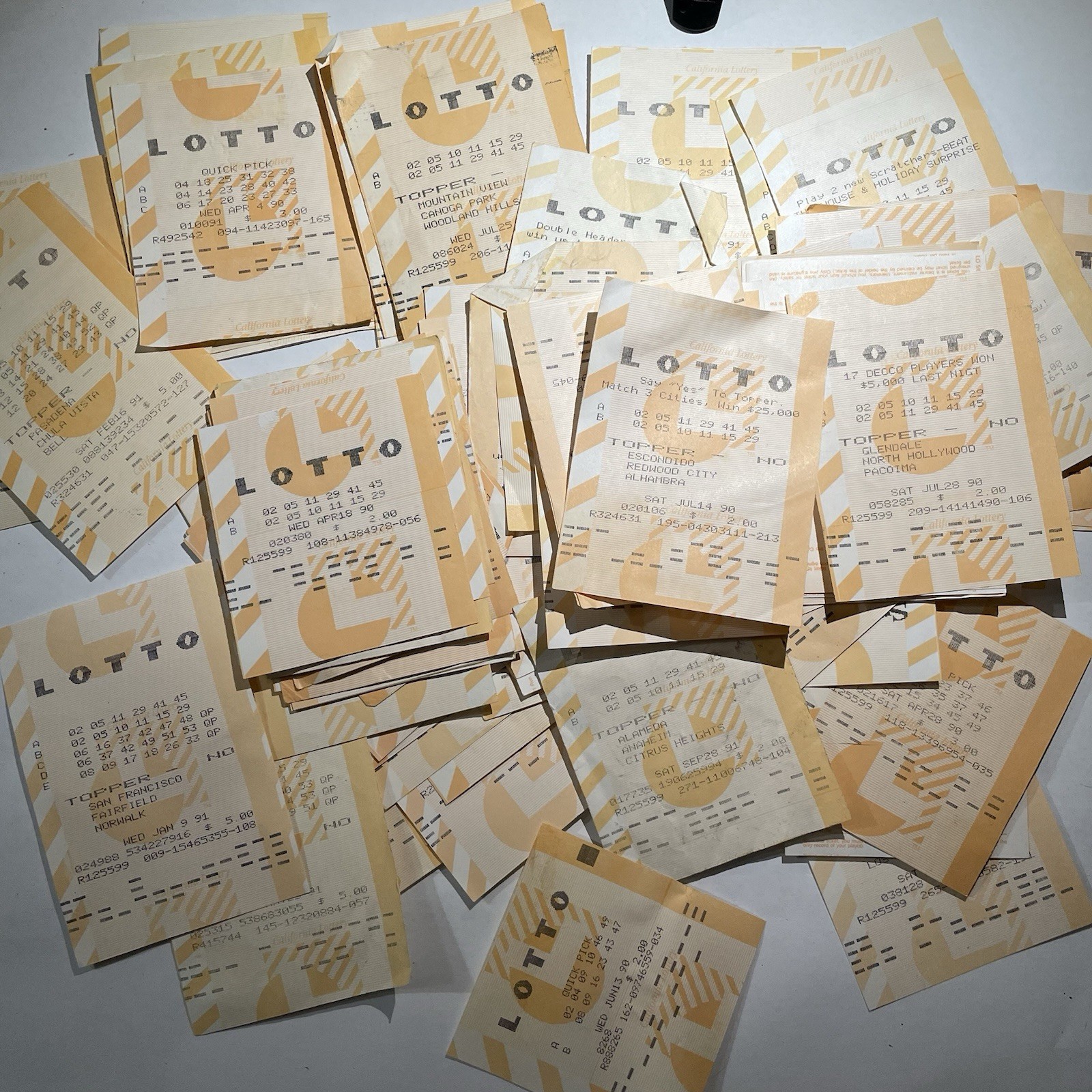 125 Vintage CA Lottery Tickets 1990 1991 Lotto Ephemera Collection Powerball