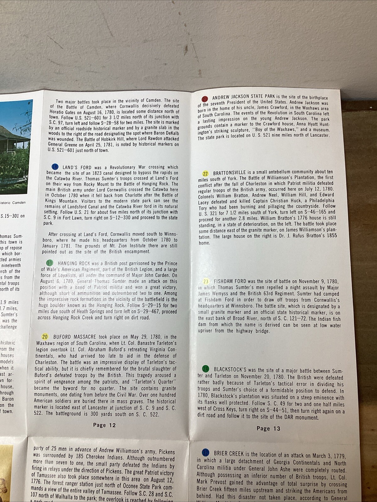 Vintage Major Sites Of The Revolution Brochure In South Carolina B52