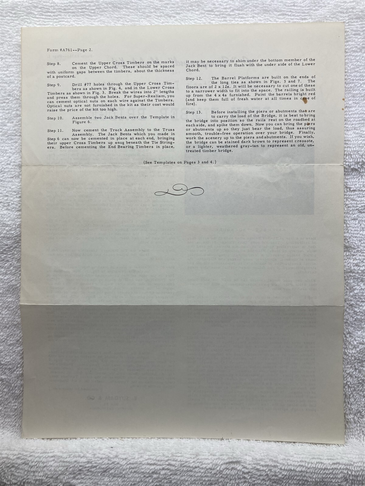 1950s Diamond Stack Deck Timber Bridge E Suydam Model Train Instruction Sheet