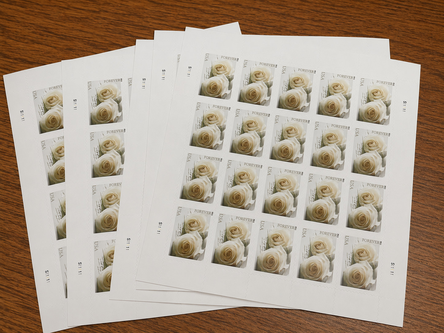 USPS 100 FOREVER STAMPS White Wedding Rose 5 SHEETS of 20/sheet total 100