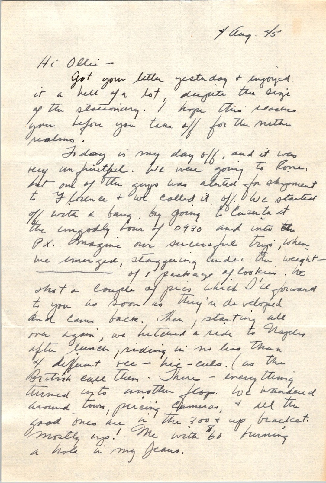 World War II 1940s Handwritten 3-Page Letter to Navy Sailor Oliver Deane