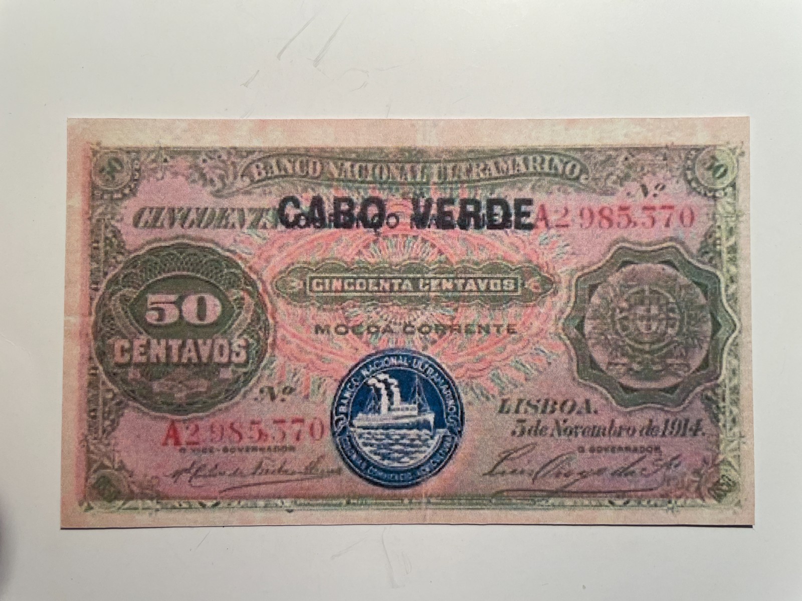 Cape Verde, Cabo Verde 50 Centavos 1914 Banknote Reproduction