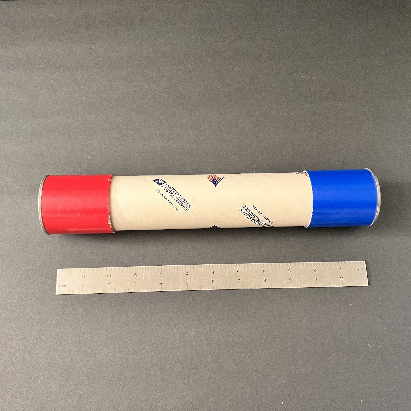 USPS Cardboard Mailing Tube 12″ Patriotic 1970’s American Flag Red White Blue