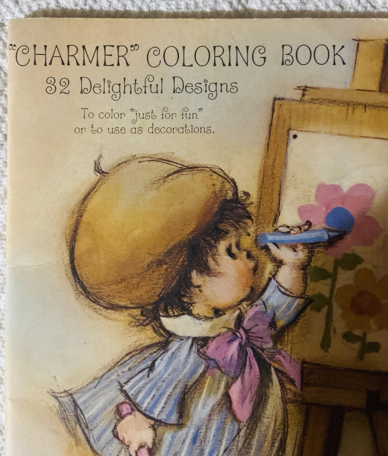 Charmer 1970’s Vintage 32 Pages Unused Coloring Book Hallmark Artist Easel Beret