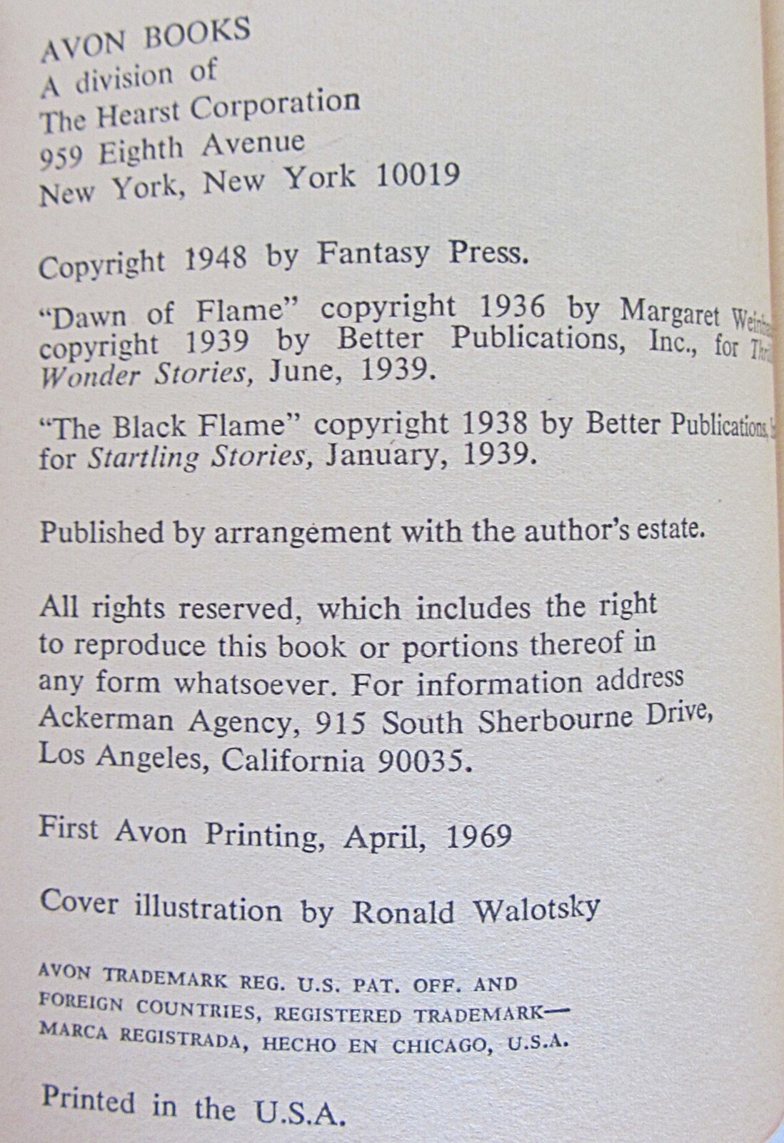 THE BLACK FLAME + THE NEW ADAM~STANLEY G. WEINBAUM~AVON BOOKS~1969~1st PB PUB