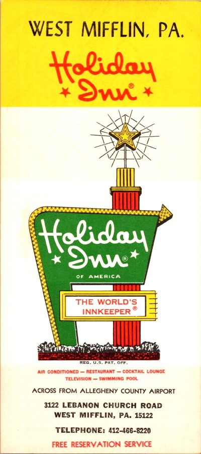 1970s Holiday Inn Rack Card West Mifflin PA Airport Motel Highway 70 Pittsburgh